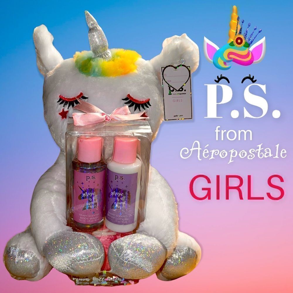 NWT p.s. plush unicorn doll bath set by Aéropostale